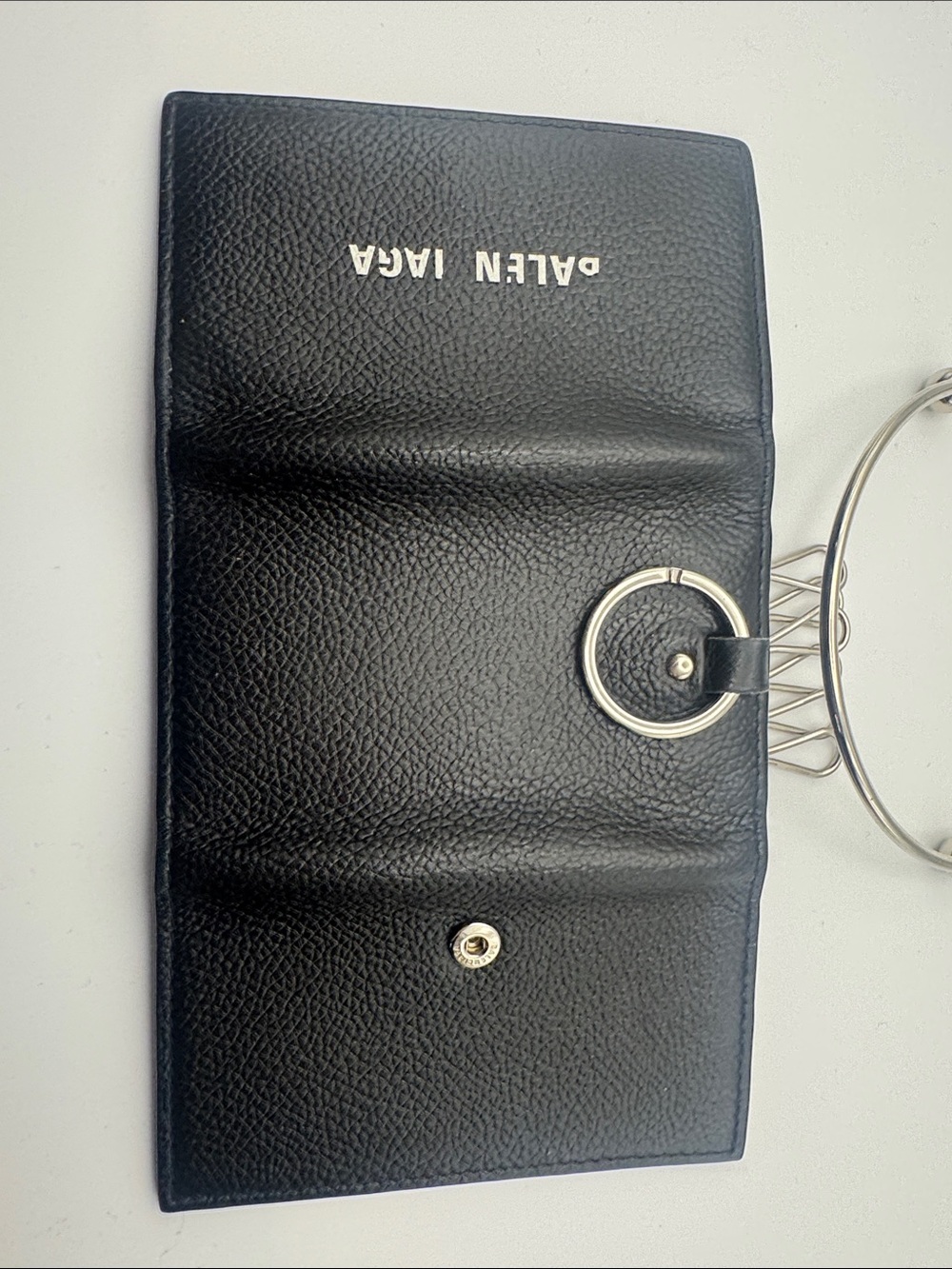 Balenciaga Black Textured Leather Key Wallet with Silver Logo - Picture 3 of 5